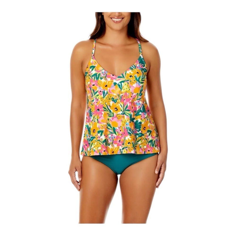 Anne Cole Women's Easy Triangle Tankini Swim Top 32C /34B Sunshine Floral